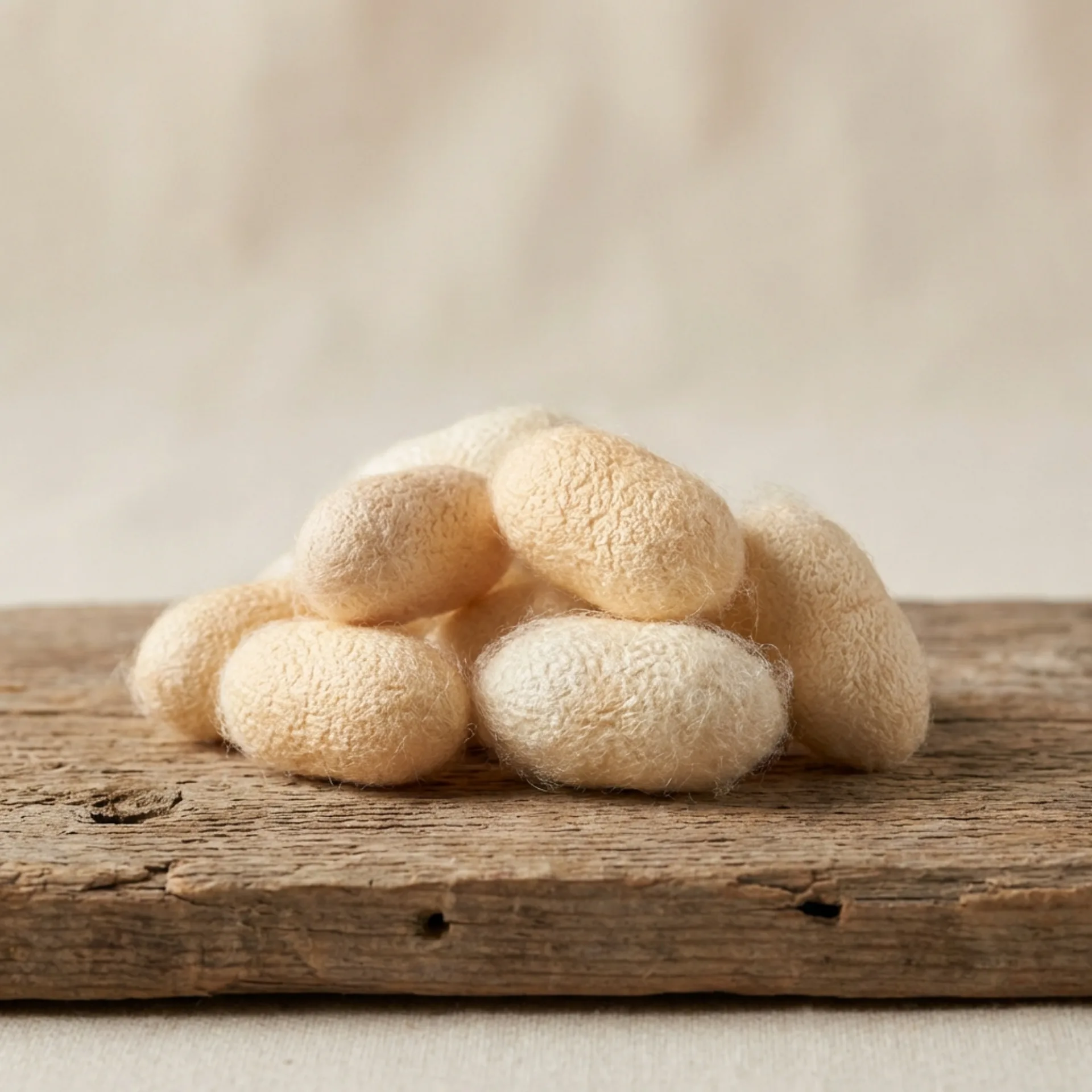 Seidenkokons auf Holz